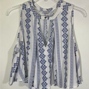 Fashion Nova Blue and White Breezy Boho Crop Tank Top button detail Women's M